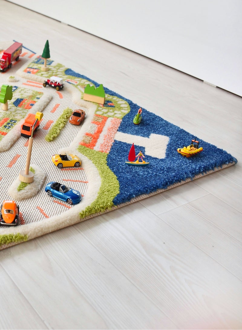 3D Play Carpet Mini City - Small | Blue | Activity Playmat for Kids & Children | Bedroom, Living Room, Nursery Rug | Polypropylene | Foldable | 100 cm x 100 cm