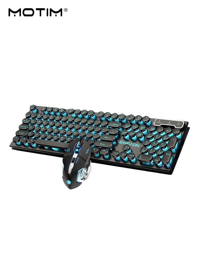 104-Key Mechanical Gaming Keyboard RGB Backlit Wired with Blue Switch Retro Round Keycap, Writertype Keyboard-104keys with Gaming Mouse for Windows/MacOS/Android And PC Gamers