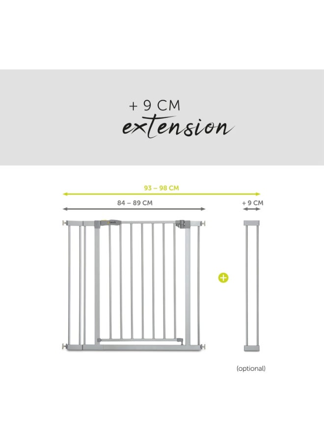 Safety Gate For Doors And Stairs Stop N Safe 2 Include 9 Cm Extension, Pressure Fit, 84 - 89 Cm Large, Metal,  Grey