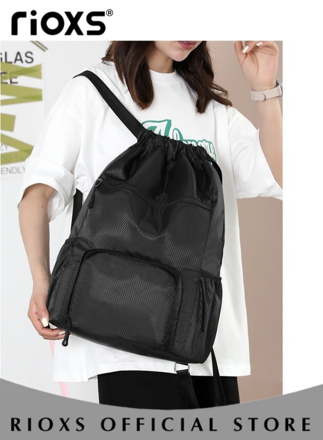 Drawstring Bag Gym Sack String Bag for Men and Women Oxford Fabric Casual Sports Bag Lightweight Large Capacity Fitness Backpack