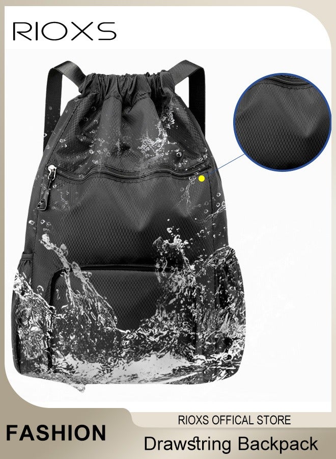 Drawstring Bag Gym Sack String Bag for Men and Women Oxford Fabric Casual Sports Bag Lightweight Large Capacity Fitness Backpack