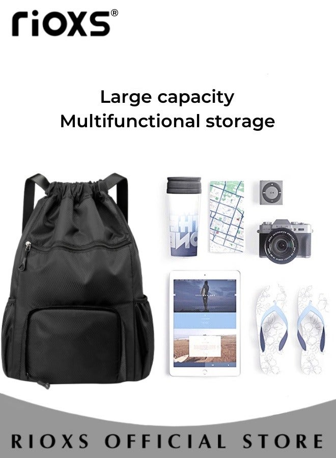 Drawstring Bag Gym Sack String Bag for Men and Women Oxford Fabric Casual Sports Bag Lightweight Large Capacity Fitness Backpack
