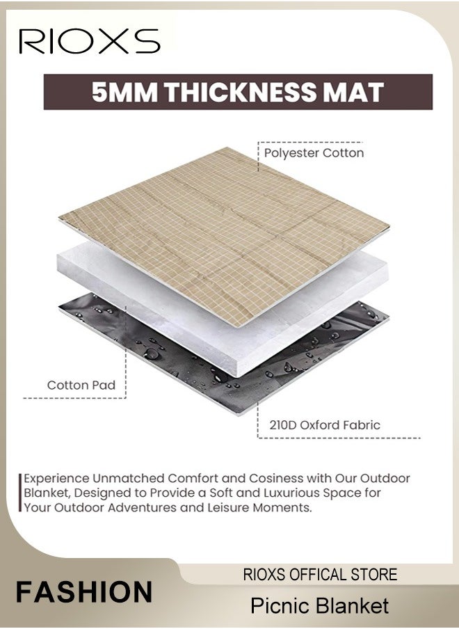 Picnic Blanket,Outdoor Foldable Blankets,Waterproof Beach Picnic Blanket,Portable Picnic Mat With Disposable Picnic Mats,For Camping Family Park Garden-Brown 200X200cm; 3-4 Person