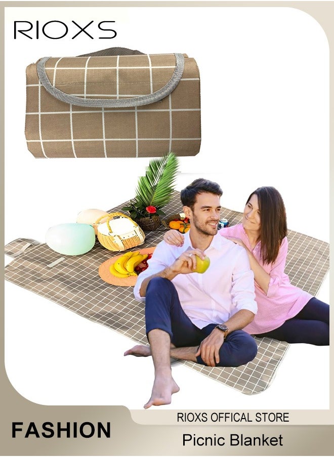 Picnic Blanket,Outdoor Foldable Blankets,Waterproof Beach Picnic Blanket,Portable Picnic Mat With Disposable Picnic Mats,For Camping Family Park Garden-Brown 200X200cm; 3-4 Person