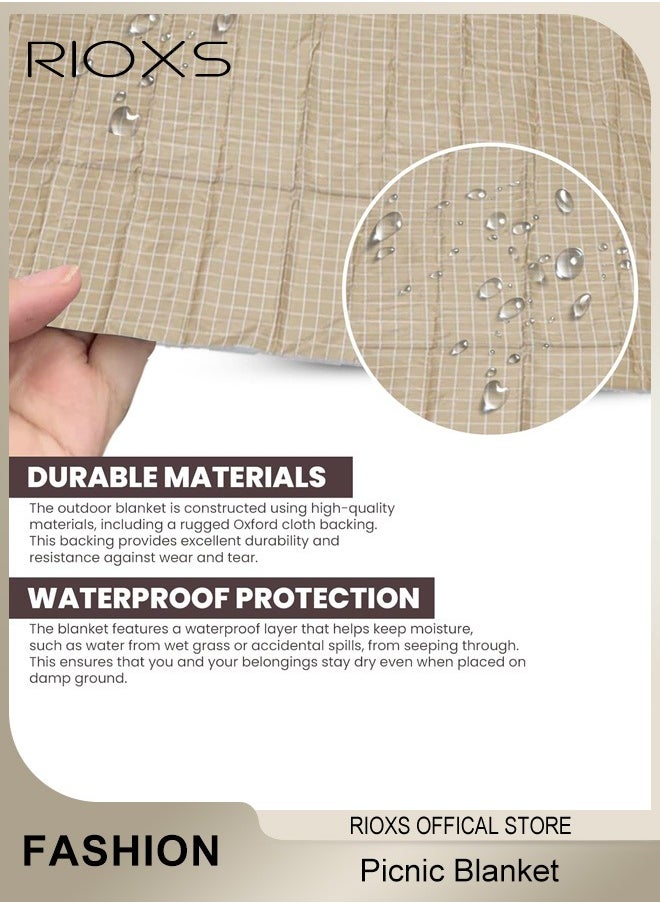 Picnic Blanket,Outdoor Foldable Blankets,Waterproof Beach Picnic Blanket,Portable Picnic Mat With Disposable Picnic Mats,For Camping Family Park Garden-Brown 200X200cm; 3-4 Person