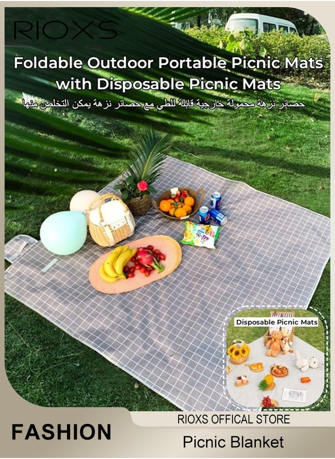 Picnic Blanket,Outdoor Foldable Blankets,Waterproof Beach Picnic Blanket,Portable Picnic Mat With Disposable Picnic Mats,For Camping Family Park Garden-Brown 200X200cm; 3-4 Person