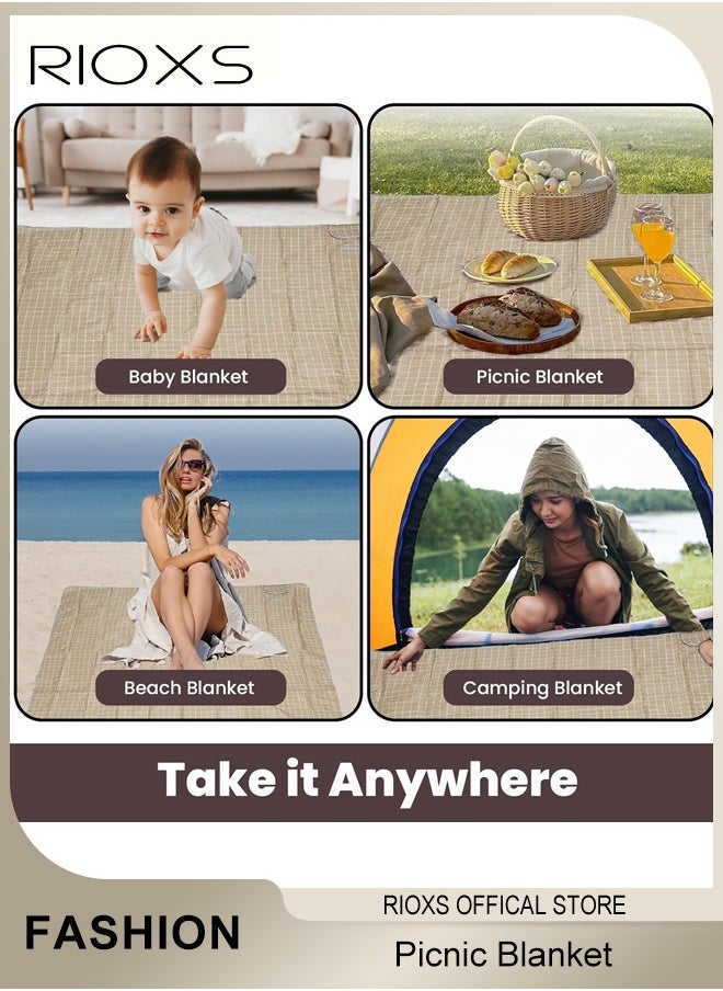 Picnic Blanket,Outdoor Foldable Blankets,Waterproof Beach Picnic Blanket,Portable Picnic Mat With Disposable Picnic Mats,For Camping Family Park Garden-Brown 200X200cm; 3-4 Person