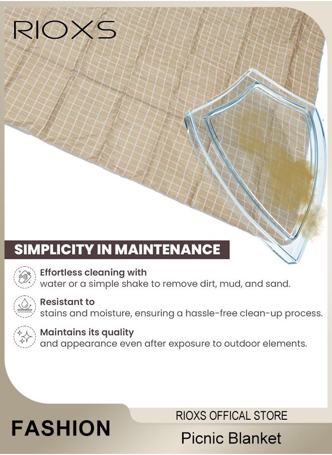 Picnic Blanket,Outdoor Foldable Blankets,Waterproof Beach Picnic Blanket,Portable Picnic Mat With Disposable Picnic Mats,For Camping Family Park Garden-Brown 200X200cm; 3-4 Person