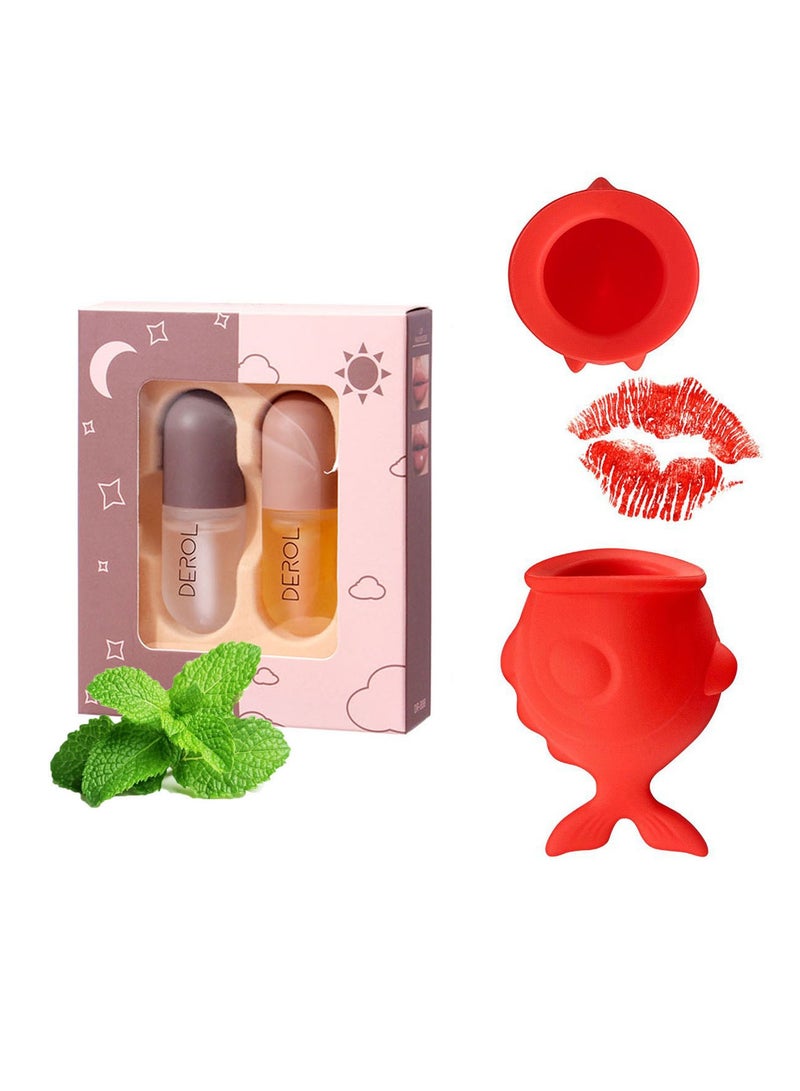 Lip Plumper Lips Plumping Device Set 2pcs Day And Night Maximizer Hydrating Lip Care Maximizer Volume Balm Extreme Buxom Plant Lip Essence Oil Lip Plumper Enhancer Full Lips Enhancement Improving Droo