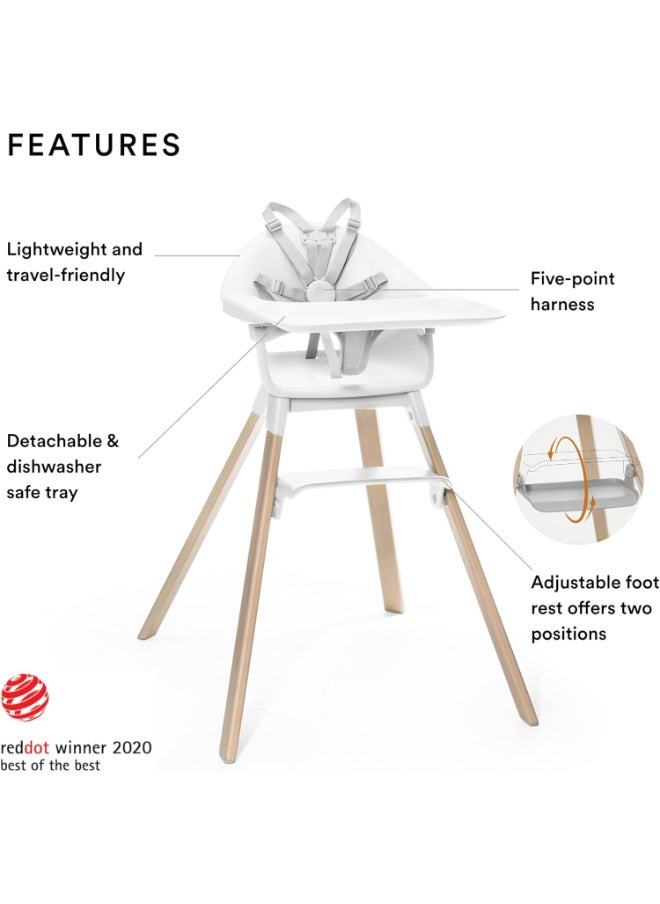 Clikk High Chairall - In - One Baby High Chair With Tray + Harnesslight, Durable And Travel Friendlyergonomic And Adjustable Featuresbest For 6 - 36 Months Or Up To 15Kg/33Lbswhite