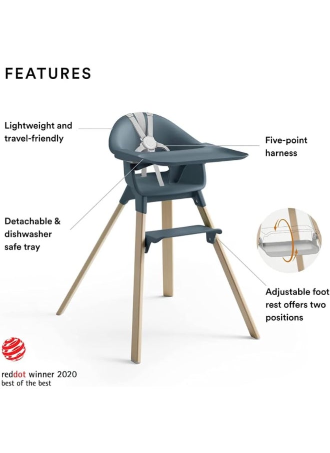 Clikk High Chairall - In - One Baby High Chair With Tray + Harnesslight, Durable And Travel Friendlyergonomic And Adjustable Featuresbest For 6 - 36 Months Or Up To 15Kg/33Lbsfjord Blue
