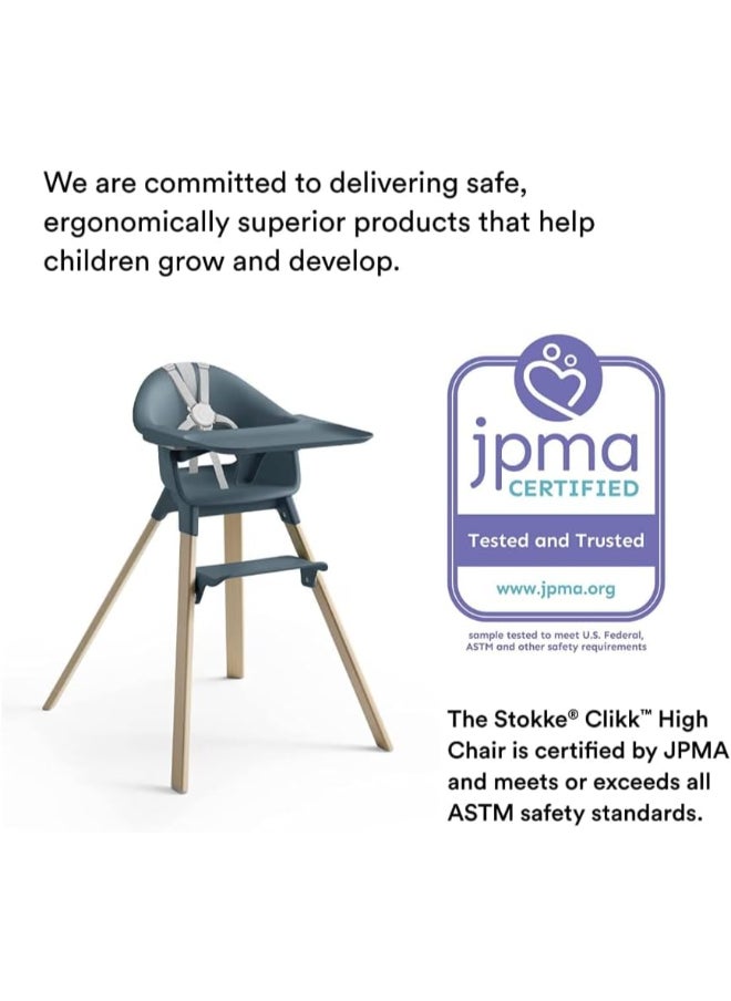 Clikk High Chairall - In - One Baby High Chair With Tray + Harnesslight, Durable And Travel Friendlyergonomic And Adjustable Featuresbest For 6 - 36 Months Or Up To 15Kg/33Lbsfjord Blue