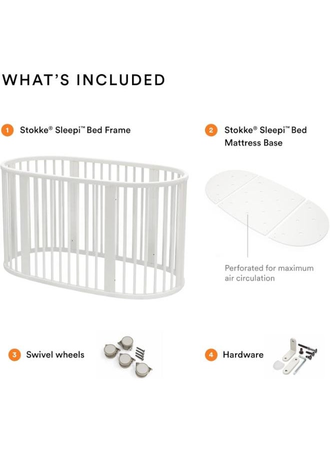 Sleepi Bed, White Oval Crib Suitable For Ages 0 - 5 Years Old Adjustable, Stylish And Flexible Sturdy Beech Wood Frame