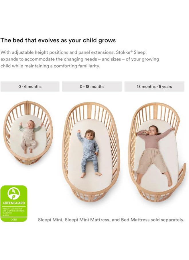 Sleepi Bed, White Oval Crib Suitable For Ages 0 - 5 Years Old Adjustable, Stylish And Flexible Sturdy Beech Wood Frame