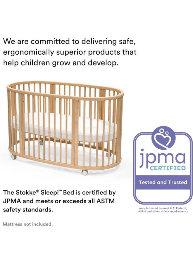 Sleepi Bed, White Oval Crib Suitable For Ages 0 - 5 Years Old Adjustable, Stylish And Flexible Sturdy Beech Wood Frame