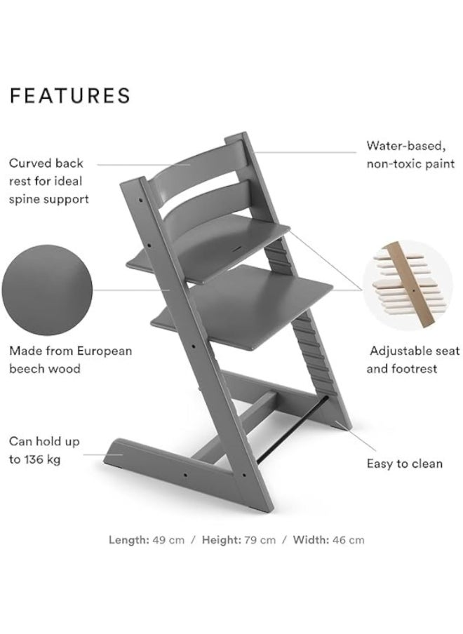 Tripp Trapp Chair Adjustable, Convertible Baby High Chair For Toddlers , Children And Adults Convenient, Comfortable And Ergonomic Classic Design Storm Grey