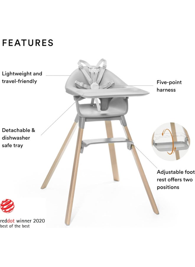 Clikk High Chairall - In - One Baby High Chair With Tray + Harnesslight, Durable And Travel Friendlyergonomic And Adjustable Featuresbest For 6 - 36 Months Or Up To 15Kg/33Lbscloud Grey