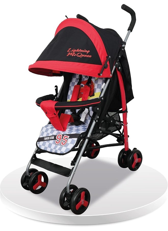 Cars Lightning McQueen Lightweight Adventure Stroller + Storage Cabin 0 - 36 months, Compact Design, Shoulder Strap, Adjustable Reclining Seat and More