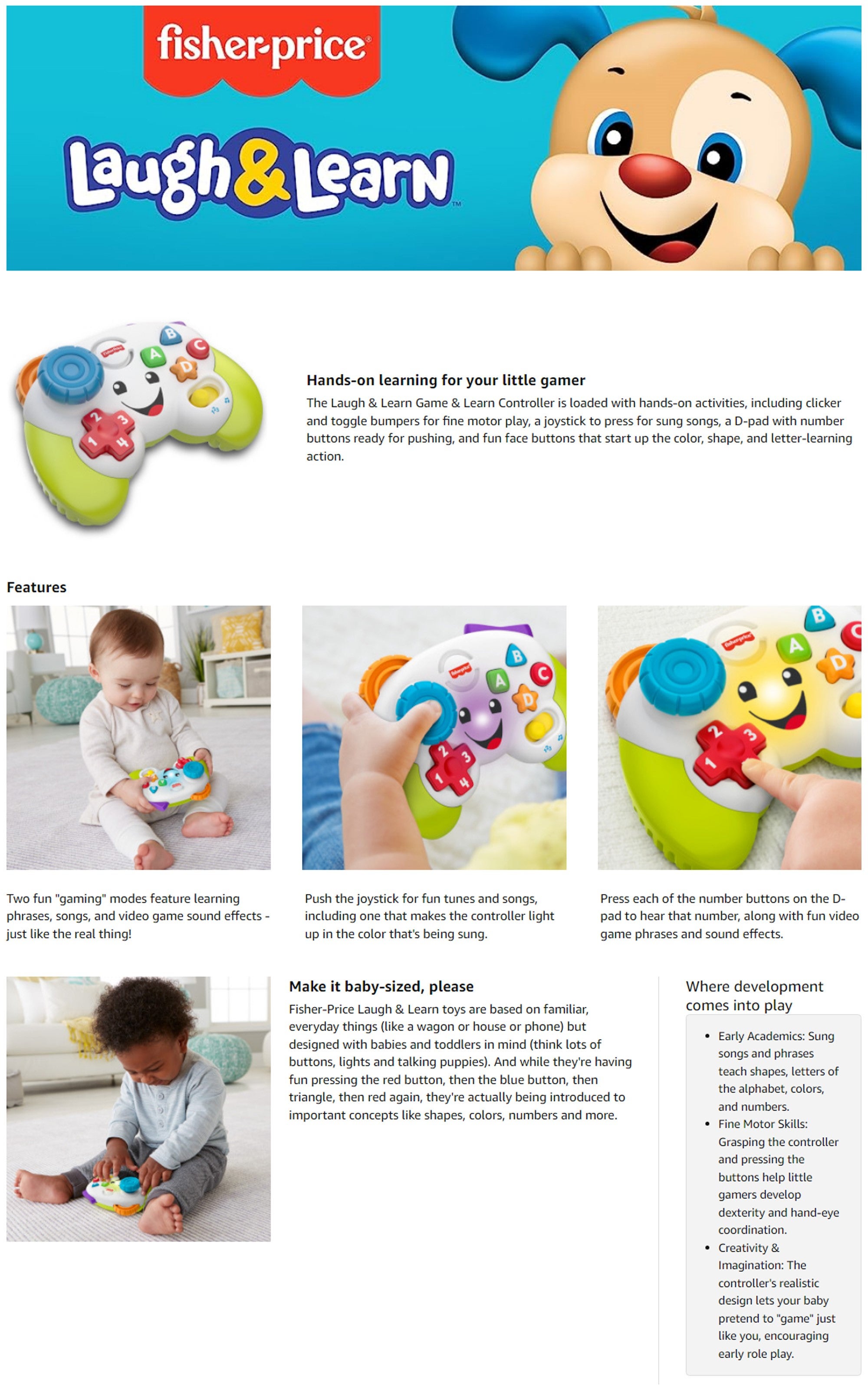 Hxb62 Learning Fun Game Controller For Babies And Toddlers In Green, Dummy Video Game With Music And Light Function For Babies From 6 Months, German Version