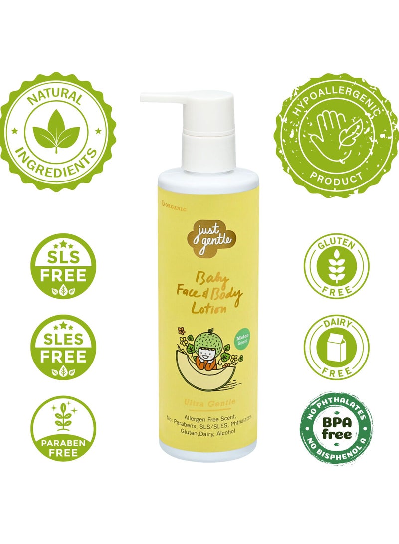 Organic Baby Moisturizing Lotion Melon - 97% Natural Ingredients, Hydrating Shea Butter & Aloe Vera, Suitable for Newborns, 200ml