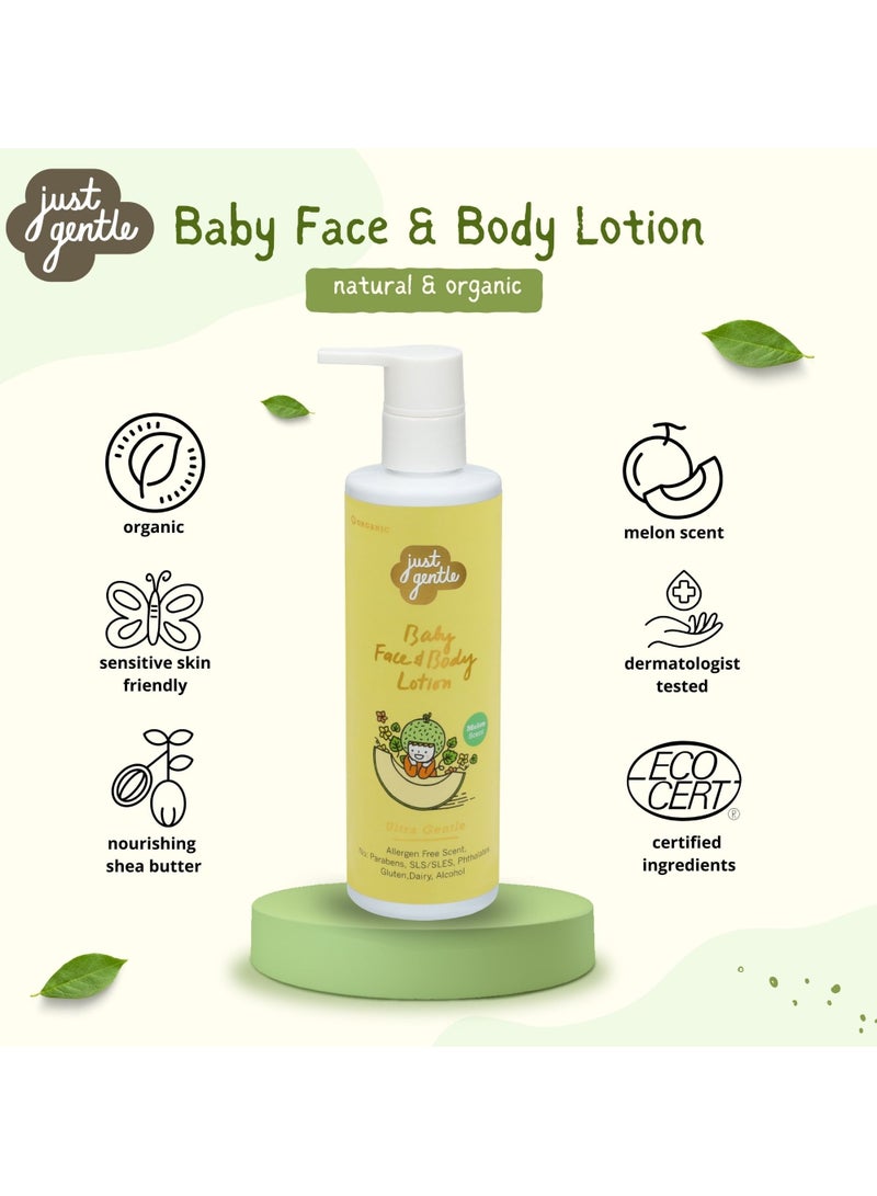 Organic Baby Moisturizing Lotion Melon - 97% Natural Ingredients, Hydrating Shea Butter & Aloe Vera, Suitable for Newborns, 200ml