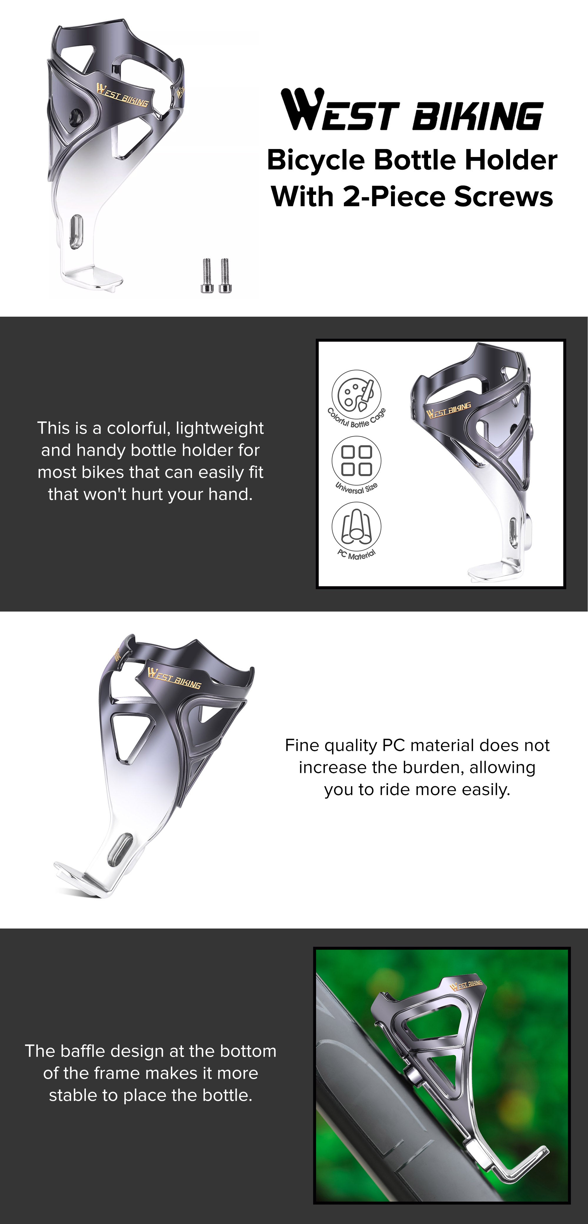 Bicycle Bottle Holder With 2-Piece Screws