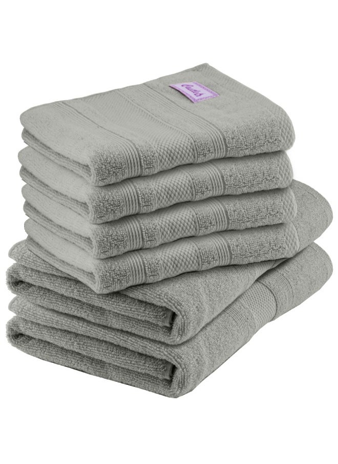 Home Castle (Grey) 4 Hand Towel (50 x 90 Cm) & 2 Bath Towel (70 x 140 Cm) Premium Cotton Highly Absorbent, High Quality Bath linen with Diamond Dobby 550 Gsm Set of 6