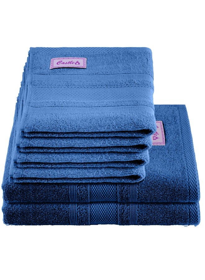 Home Castle (Blue) 4 Hand Towel (50 x 90 Cm) & 2 Bath Towel (70 x 140 Cm) Premium Cotton Highly Absorbent, High Quality Bath linen with Diamond Dobby 550 Gsm Set of 6