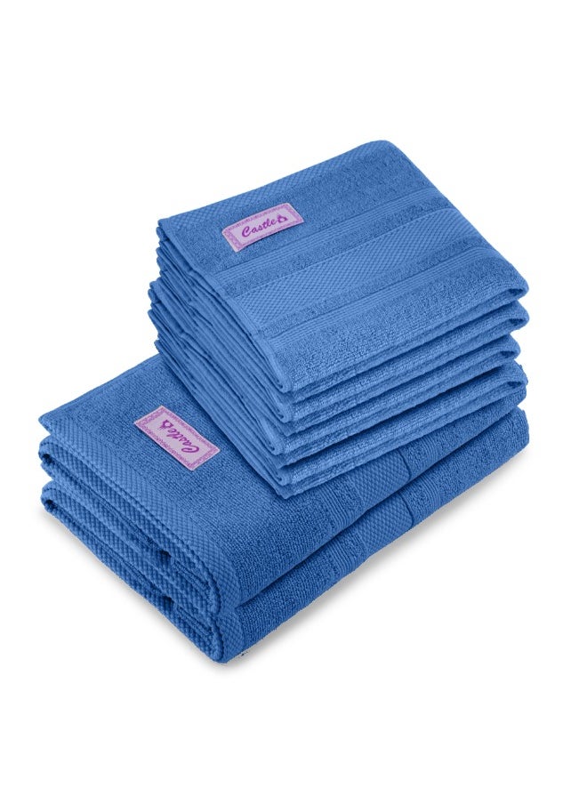 Home Castle (Blue) 4 Hand Towel (50 x 90 Cm) & 2 Bath Towel (70 x 140 Cm) Premium Cotton Highly Absorbent, High Quality Bath linen with Diamond Dobby 550 Gsm Set of 6