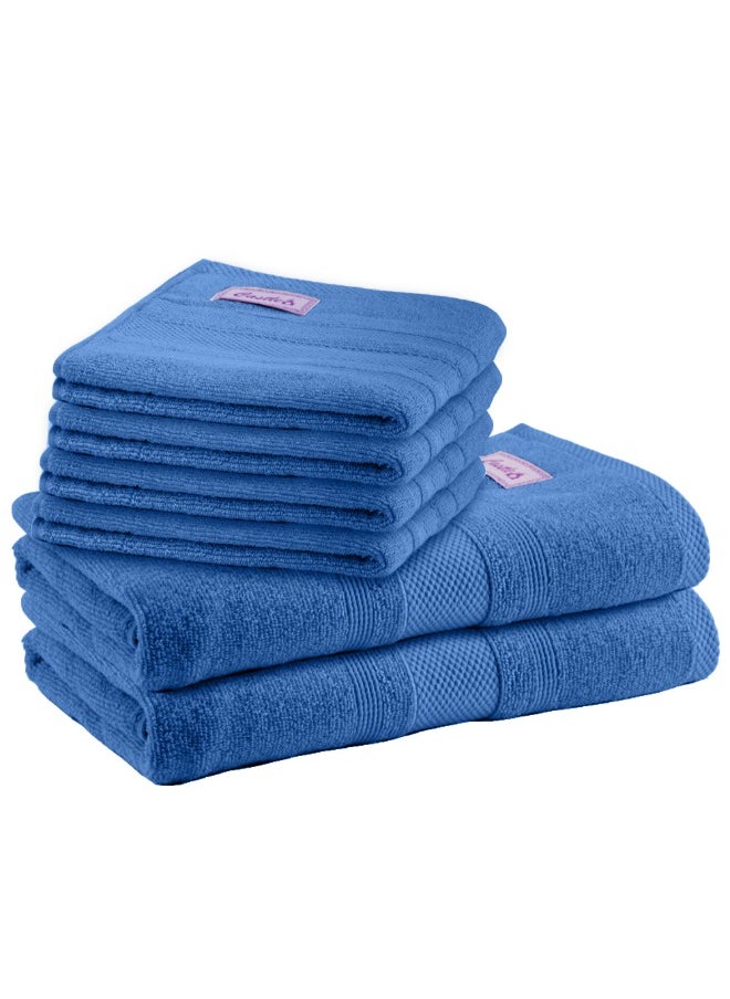 Home Castle (Blue) 4 Hand Towel (50 x 90 Cm) & 2 Bath Towel (70 x 140 Cm) Premium Cotton Highly Absorbent, High Quality Bath linen with Diamond Dobby 550 Gsm Set of 6
