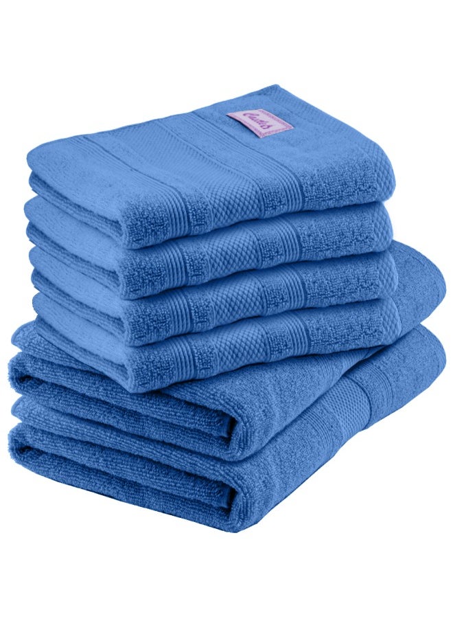 Home Castle (Blue) 4 Hand Towel (50 x 90 Cm) & 2 Bath Towel (70 x 140 Cm) Premium Cotton Highly Absorbent, High Quality Bath linen with Diamond Dobby 550 Gsm Set of 6