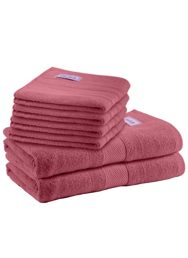 Home Castle (Pink) 4 Hand Towel (50 x 90 Cm) & 2 Bath Towel (70 x 140 Cm) Premium Cotton Highly Absorbent, High Quality Bath linen with Diamond Dobby 550 Gsm Set of 6