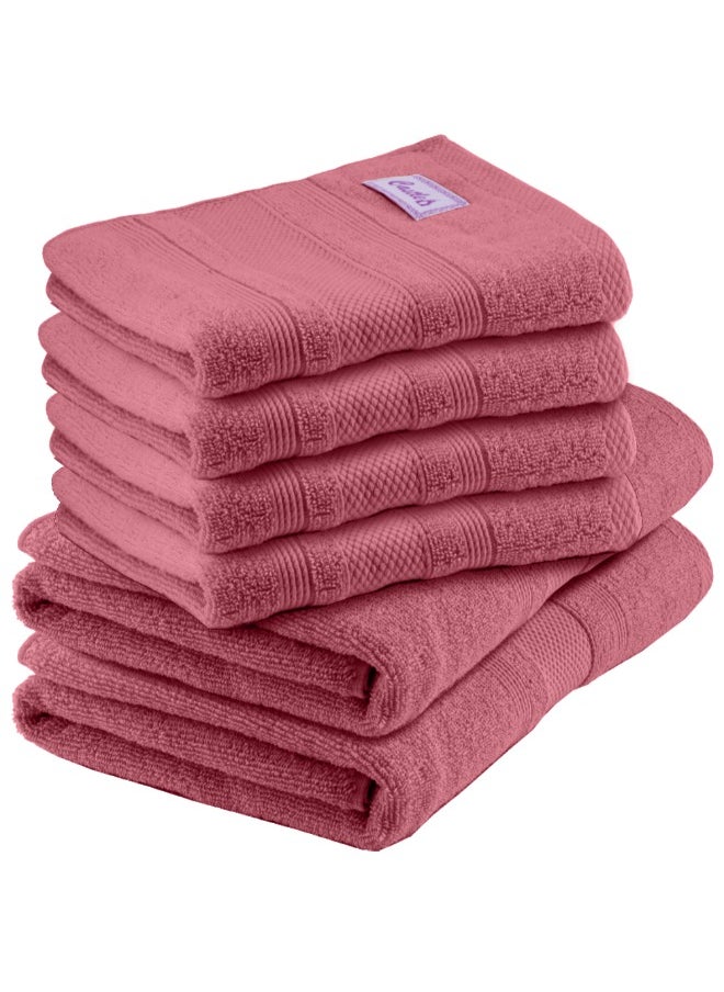 Home Castle (Pink) 4 Hand Towel (50 x 90 Cm) & 2 Bath Towel (70 x 140 Cm) Premium Cotton Highly Absorbent, High Quality Bath linen with Diamond Dobby 550 Gsm Set of 6