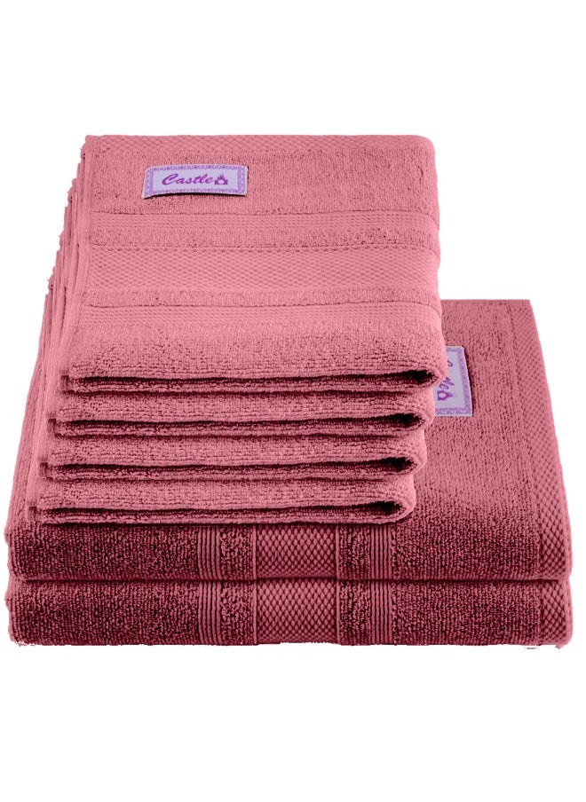 Home Castle (Pink) 4 Hand Towel (50 x 90 Cm) & 2 Bath Towel (70 x 140 Cm) Premium Cotton Highly Absorbent, High Quality Bath linen with Diamond Dobby 550 Gsm Set of 6