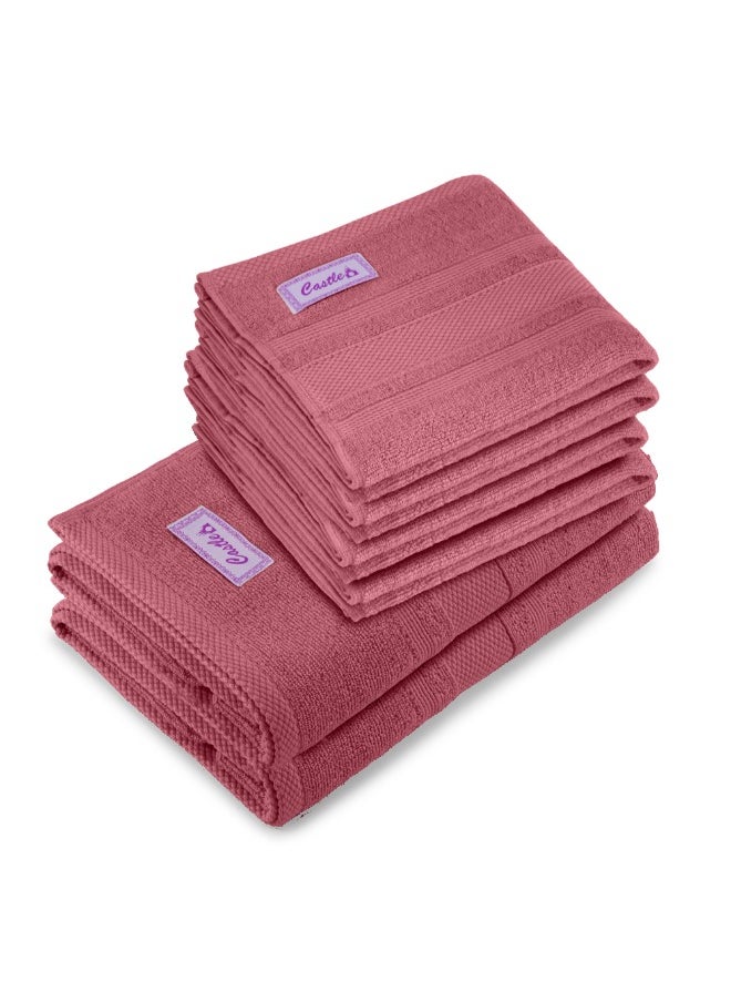 Home Castle (Pink) 4 Hand Towel (50 x 90 Cm) & 2 Bath Towel (70 x 140 Cm) Premium Cotton Highly Absorbent, High Quality Bath linen with Diamond Dobby 550 Gsm Set of 6