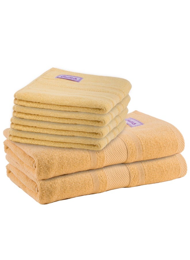 Home Castle (Cream) 4 Hand Towel (50 x 90 Cm) & 2 Bath Towel (70 x 140 Cm) Premium Cotton Highly Absorbent, High Quality Bath linen with Diamond Dobby 550 Gsm Set of 6