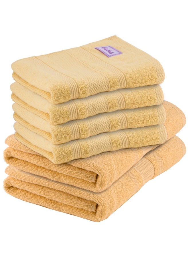 Home Castle (Cream) 4 Hand Towel (50 x 90 Cm) & 2 Bath Towel (70 x 140 Cm) Premium Cotton Highly Absorbent, High Quality Bath linen with Diamond Dobby 550 Gsm Set of 6