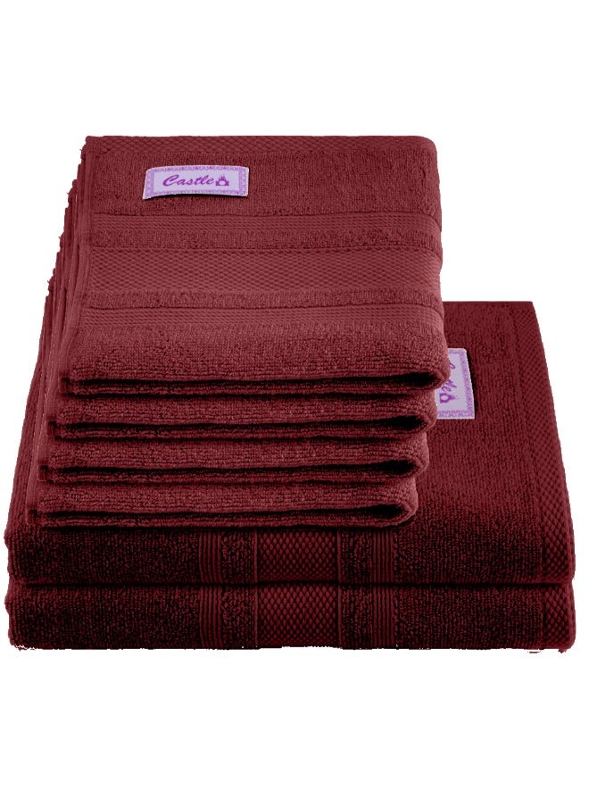 Home Castle (Maroon) 4 Hand Towel (50 x 90 Cm) & 2 Bath Towel (70 x 140 Cm) Premium Cotton Highly Absorbent, High Quality Bath linen with Diamond Dobby 550 Gsm Set of 6
