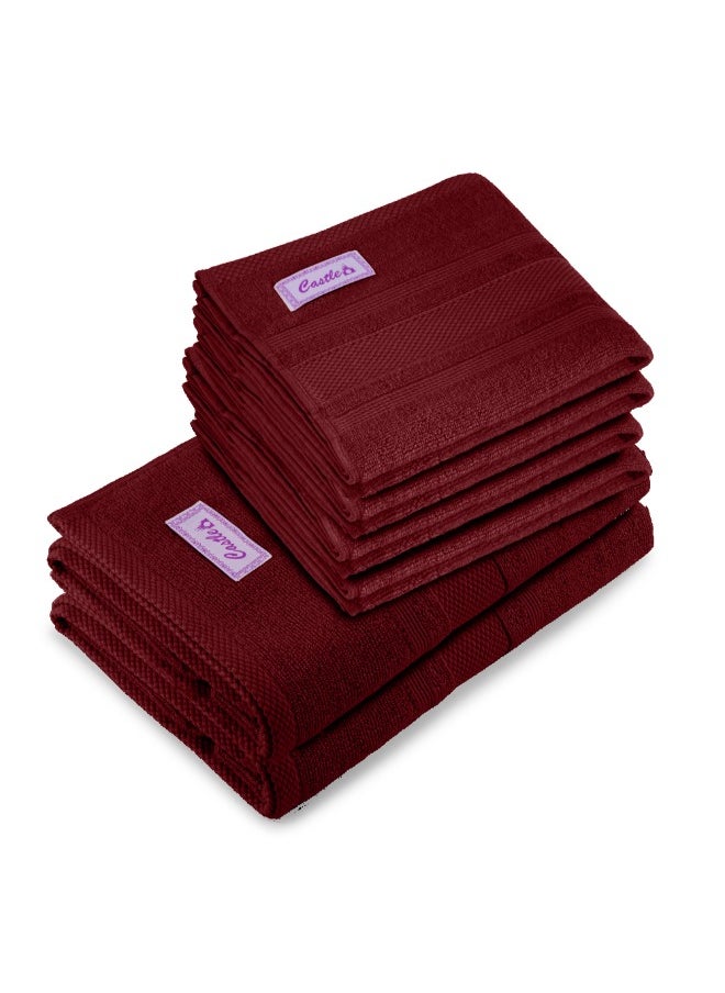 Home Castle (Maroon) 4 Hand Towel (50 x 90 Cm) & 2 Bath Towel (70 x 140 Cm) Premium Cotton Highly Absorbent, High Quality Bath linen with Diamond Dobby 550 Gsm Set of 6