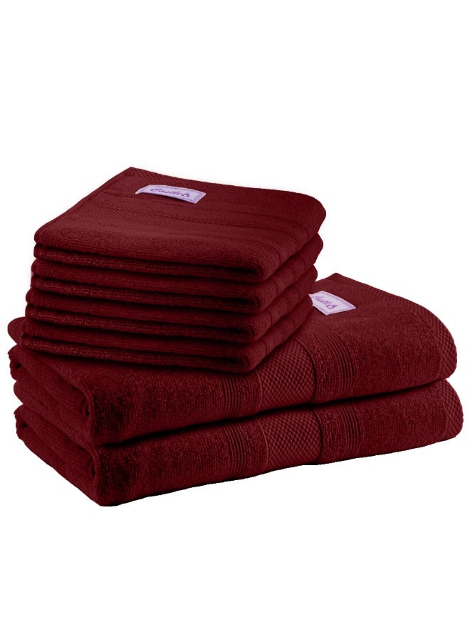 Home Castle (Maroon) 4 Hand Towel (50 x 90 Cm) & 2 Bath Towel (70 x 140 Cm) Premium Cotton Highly Absorbent, High Quality Bath linen with Diamond Dobby 550 Gsm Set of 6