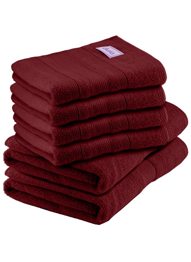 Home Castle (Maroon) 4 Hand Towel (50 x 90 Cm) & 2 Bath Towel (70 x 140 Cm) Premium Cotton Highly Absorbent, High Quality Bath linen with Diamond Dobby 550 Gsm Set of 6