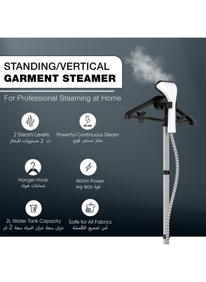 Garment Steamer With Suit Hanger System, 2 Steam Levels, Overheating Protection, Wrinkle-Free, High-Quality Telescopic Poles, 50Min Steam, Ideal For Home And Business Use 1.6 L 1800 W NGS566AX White