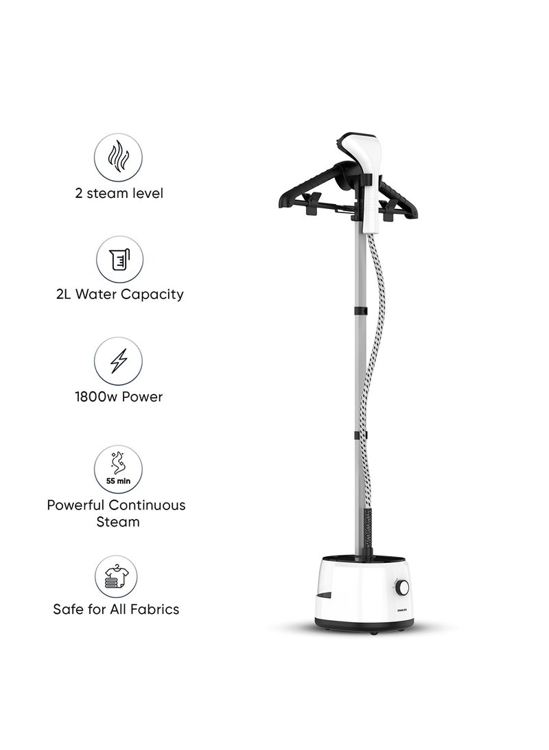 Garment Steamer With Suit Hanger System, 2 Steam Levels, Overheating Protection, Wrinkle-Free, High-Quality Telescopic Poles, 50Min Steam, Ideal For Home And Business Use 1.6 L 1800 W NGS566AX White