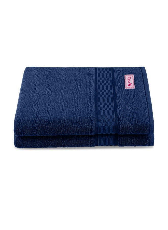 Home Ultra (Blue) Premium Cotton Bath Sheet (90 X 180 Cm-Set Of 2) Highly Absorbent, High Quality Bath Linen With Checkered Dobby 550 Gsm