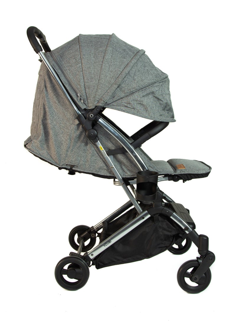 Youbi Toddler German Travel Light Stroller-Grey with New Born Attachment