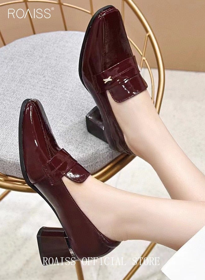 Fashion Office Ladies Shoes Women Pu Leather Pumps Shoes British Style Square Toe Leather Shoes Mid Heel Chunky Heel Women Shoes