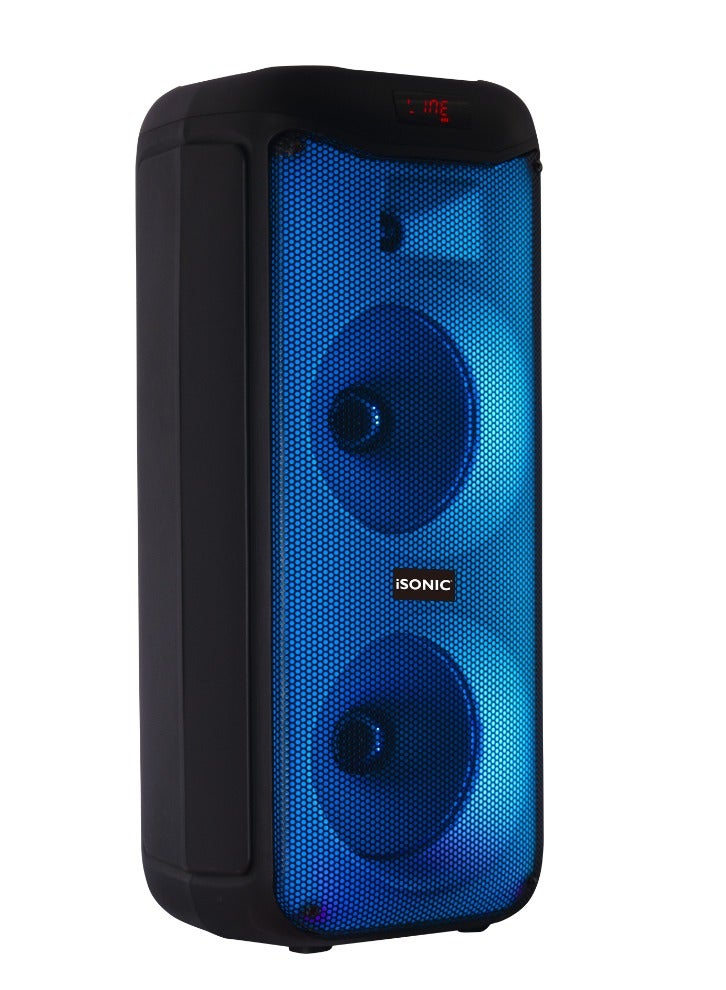 iSONIC IS‑465 50W Portable Bluetooth Speaker with Dual 8″ Subwoofers & LED Flame Panel