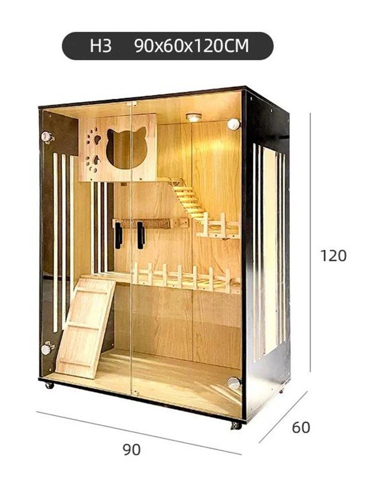 Premium Cat House - Cat Tree with enclosed space for Cat Litter Box, Cat Condo and Spacious Play Area for Your Loved Pet to enjoy (Single Column - 90 * 60 * 120cm, Golden Deluxe)