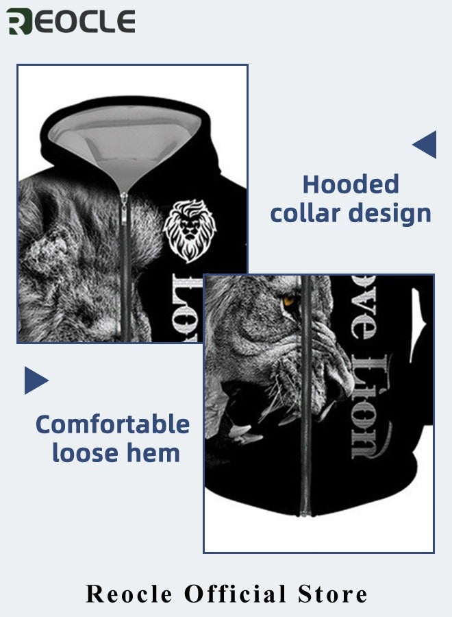 Men's 2 Pcs Hoodie Set Sweatshirt Suit 3D Printed Long Sleeve Hoodie with Zipper Trackpant Casual Suit