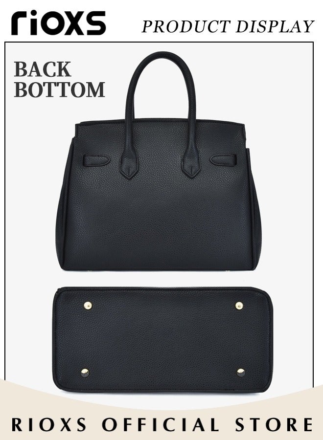 Women's Fashion Black Handbag Solid Color Satchel Handbag with Zipper Closure Leisure and Fashionable Crossbody Bag for Commuting Working and Shopping